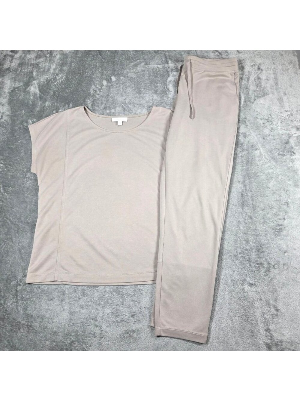 J Jill Pure Jill Set Medium Sand Washed Taupe Boxy Top Pique Tapered Pants 2pc
